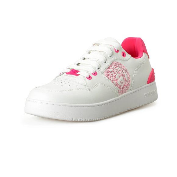 Versace Women's Medusa Logo Pink & White Leather Sneakers Shoes US 10 IT 40